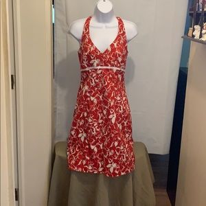 CDC Sz6 Red/White Floral Print Halter Dress